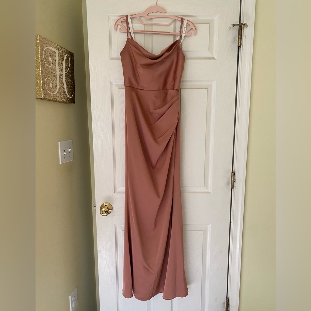 Azazie Marzia Stretch Maxi Gown In Bronzer